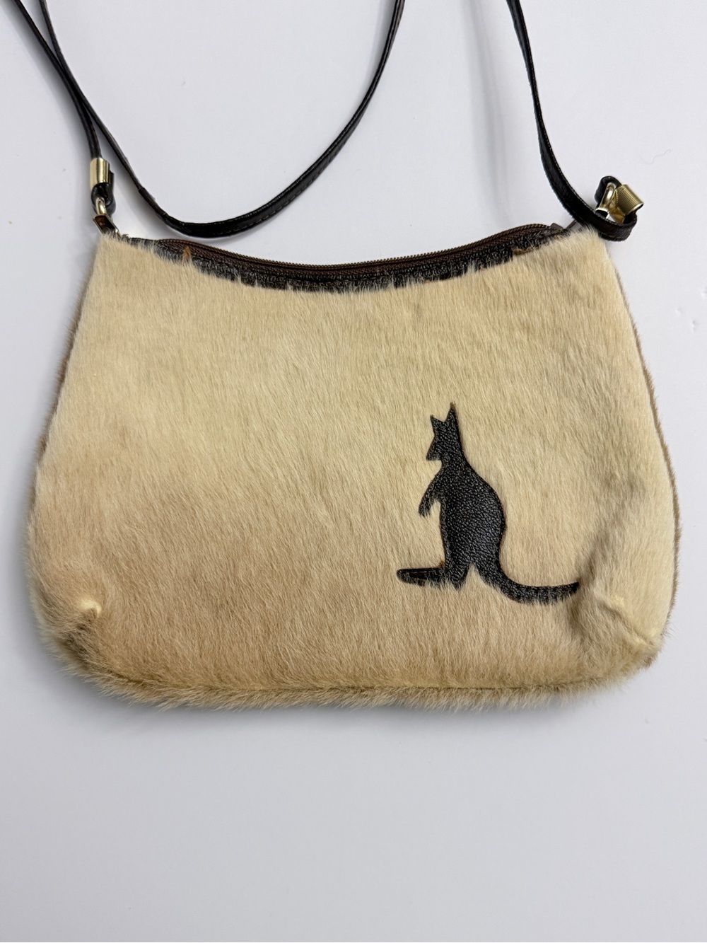 Vintage Real Kangaroo Fur Hair-on-Hide Crossbody Bag Australia Rare